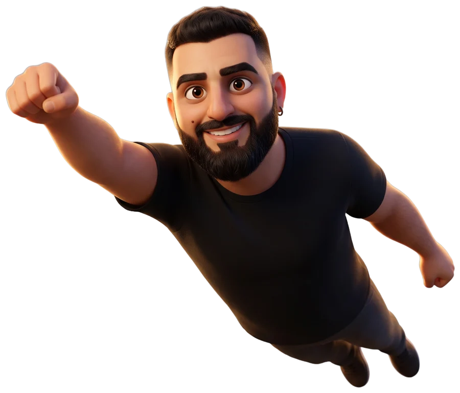 Netanel Baruch as a 3D character, flying