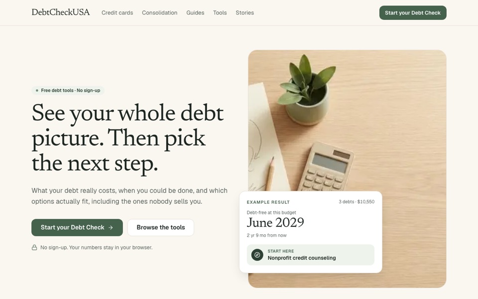 DebtCheckUSA.com home page